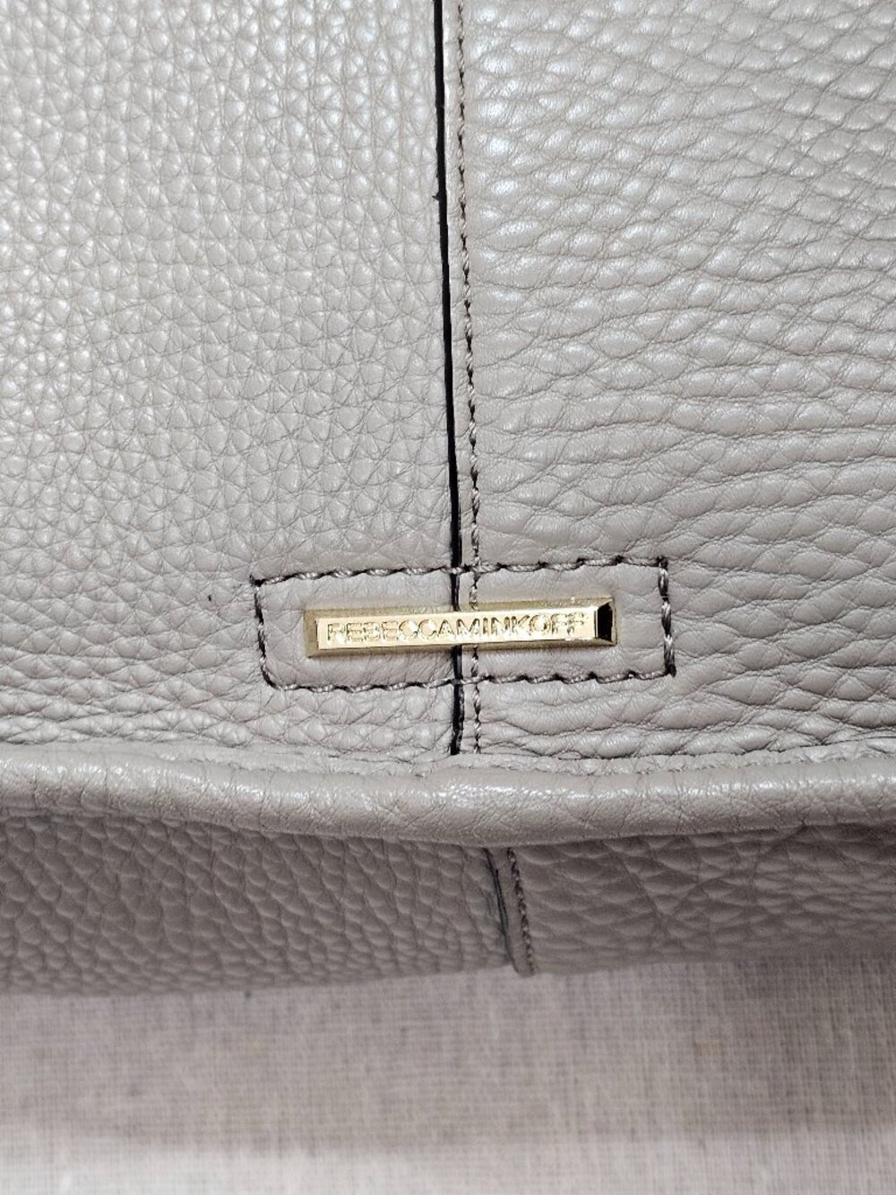 Taupe Gray Pebbled Leather Crossbody Bag w/ Gold Studs by Rebecca Minkoff - Picture 7 of 14